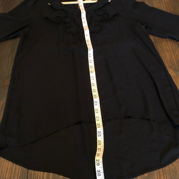 Black Embroidered Tunic Blouse Gold Exposed Zipper - Picture 7 of 11